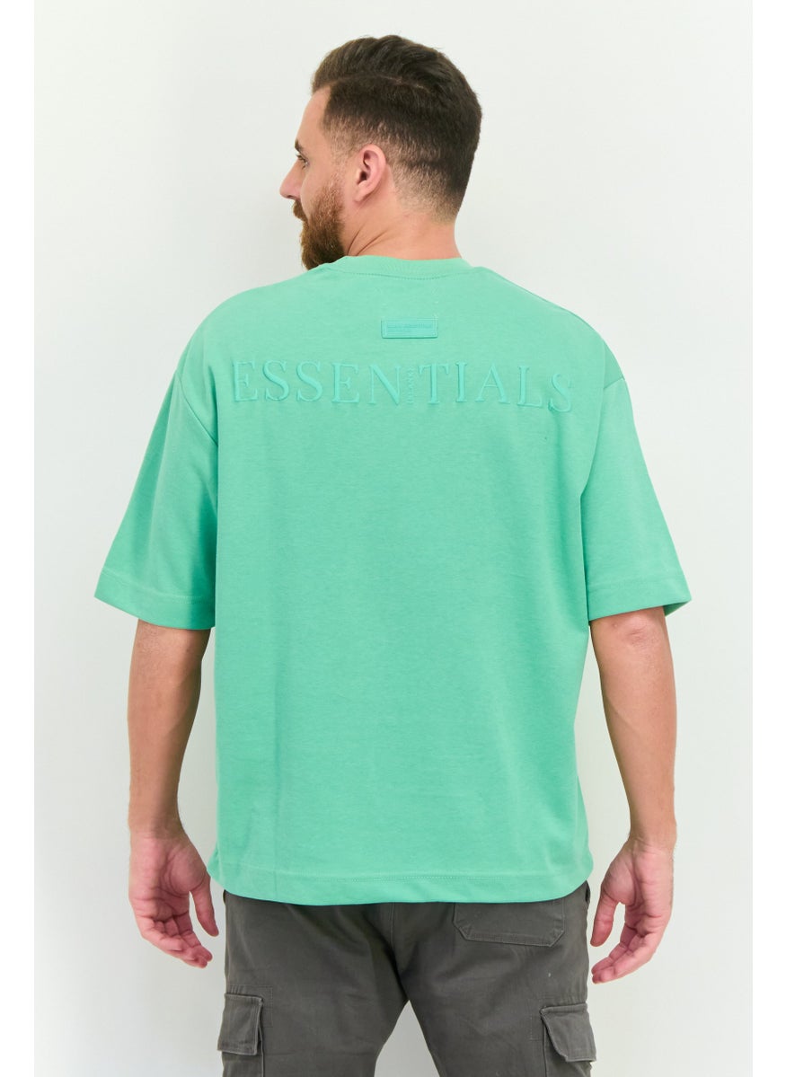 Blank Essentials - Men Crew Neck Short Sleeve Brand Logo T Shirt, Light Green - Image 1