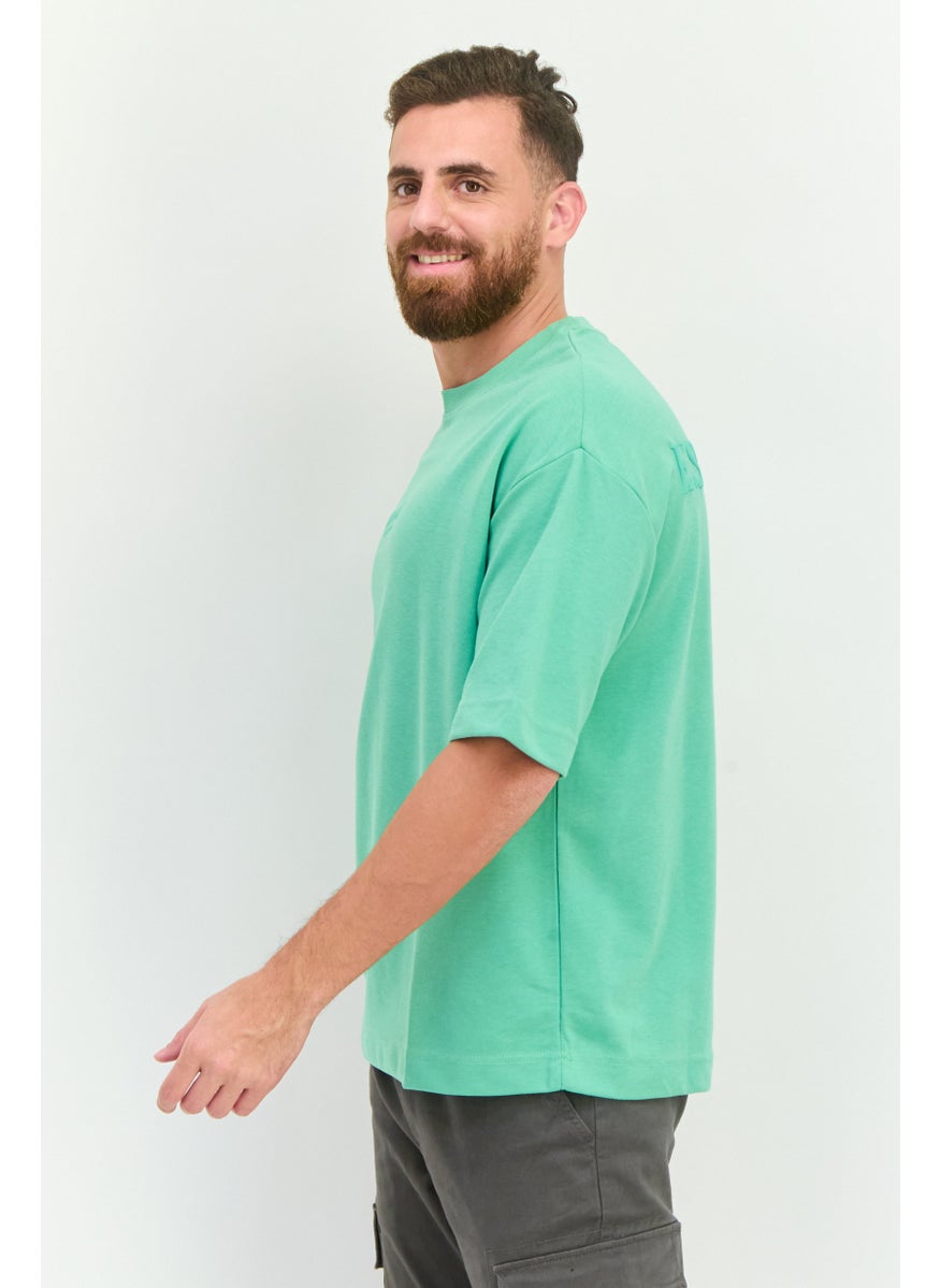 Blank Essentials - Men Crew Neck Short Sleeve Brand Logo T Shirt, Light Green - Image 1