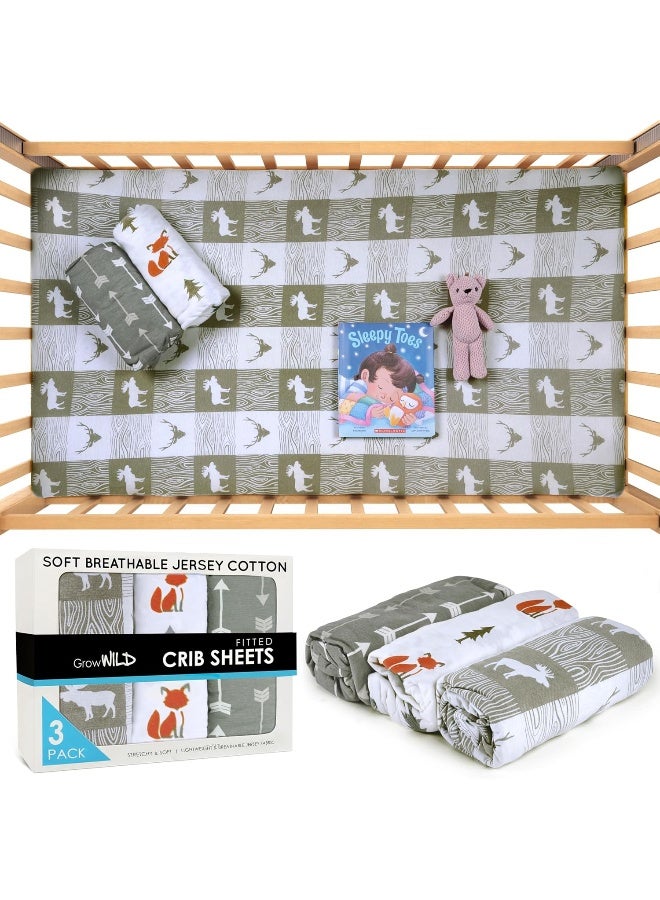 GrowWILD GROW WILD Forest Crib Sheets 3 Pack | Soft Crib Sheets for Boys and Girls | Crib Sheets Neutral Grey | Stretchy Forest Crib Sheet - Nicely Fit Crib Mattress Sheet (Forest Fun) - Image 3