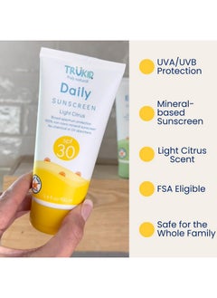 TruKid Daily Spf 30+ Sunscreen Uva/Uvb Protection, All Natural Ingredients, Reeffriendly, Mineral Based Body & Face Sun Protection For Kids, Toddlers, Babies & Adults Citrus Scent, 3.4 Oz  - Image 2