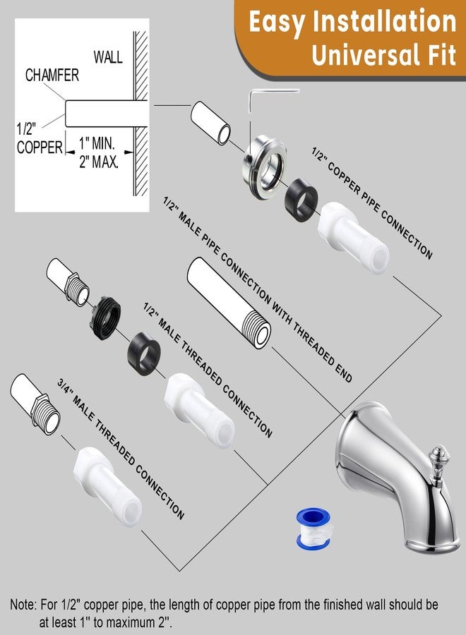 Dreyoo صنبور حوض استحمام Dreyoo (مناسب عالميًا لأنابيب النحاس بقياس 1/2 بوصة، و1/2 بوصة، و3/4 بوصة)، مع محولات ومفتاح سداسي (كروم، كلاسيكي) - Image 5