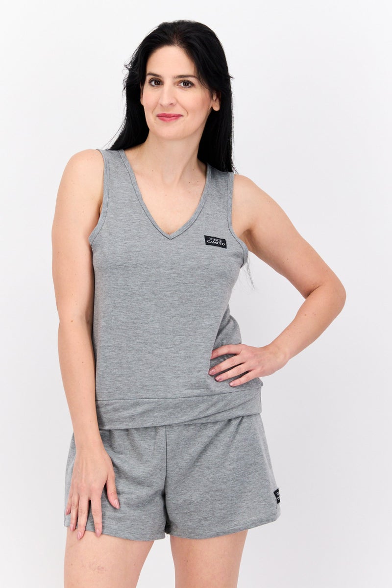 VINCE CAMUTO طقم بيجاما نسائي مكون من 2 قطعة، توب تانك وشورت، رمادي فاتح - Image 1