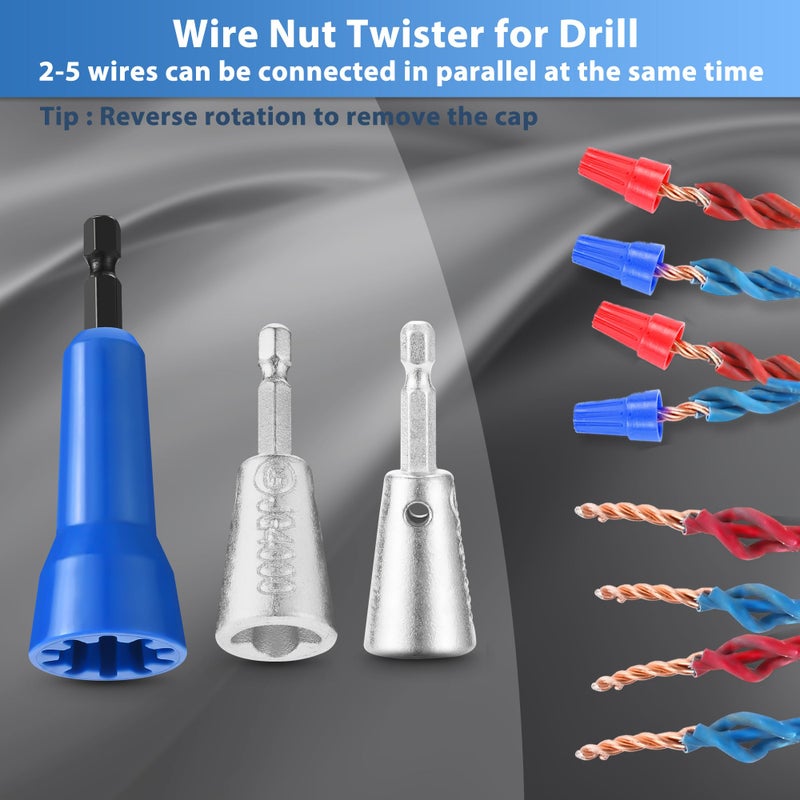 SUTQIGUI 3 Pack Wire Twister Tool for Drill with 1/4" Hex Shank,Electrician Tools Wire Nut Twister for Drill, Quick Wire Connector Wire Twisting Tool(3 pcs) - Image 3