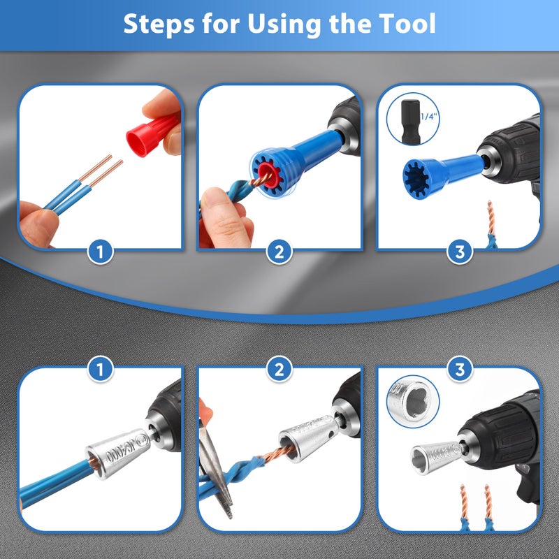 SUTQIGUI 3 Pack Wire Twister Tool for Drill with 1/4" Hex Shank,Electrician Tools Wire Nut Twister for Drill, Quick Wire Connector Wire Twisting Tool(3 pcs) - Image 4