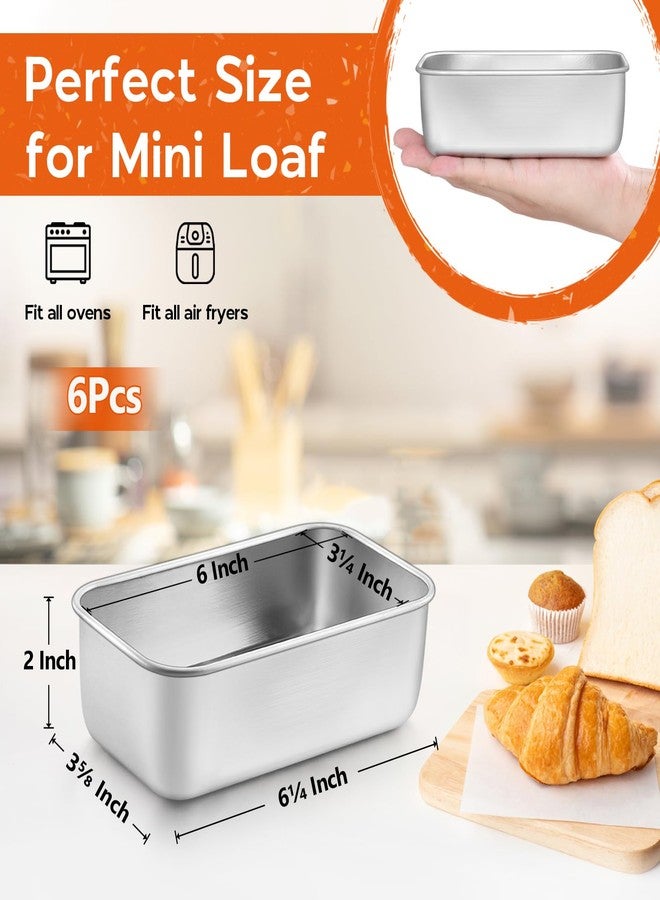 Onader Mini Loaf Pan for Baking Bread 6 Pack, 6¼ x 3⅝ Inch Stainless Steel Small Bread Loaf Pan Set, Metal Bread Tins for Meatloaf, Non Toxic & Dishwasher Safe - Image 2