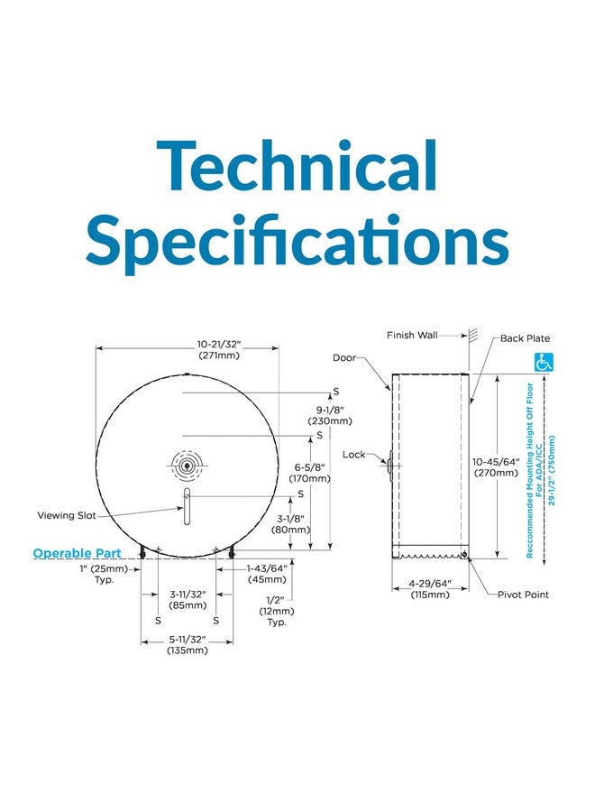 Bobrick Single Jumbo-Roll Surface-Mounted Toilet Tissue Dispenser, Satin-Finish Stainless Steel, ADA Compliant, Secure Locking Design, Versatile Roll Compatibility, Durable & Easy-Load Mechanism (Model B-2890) - Image 2