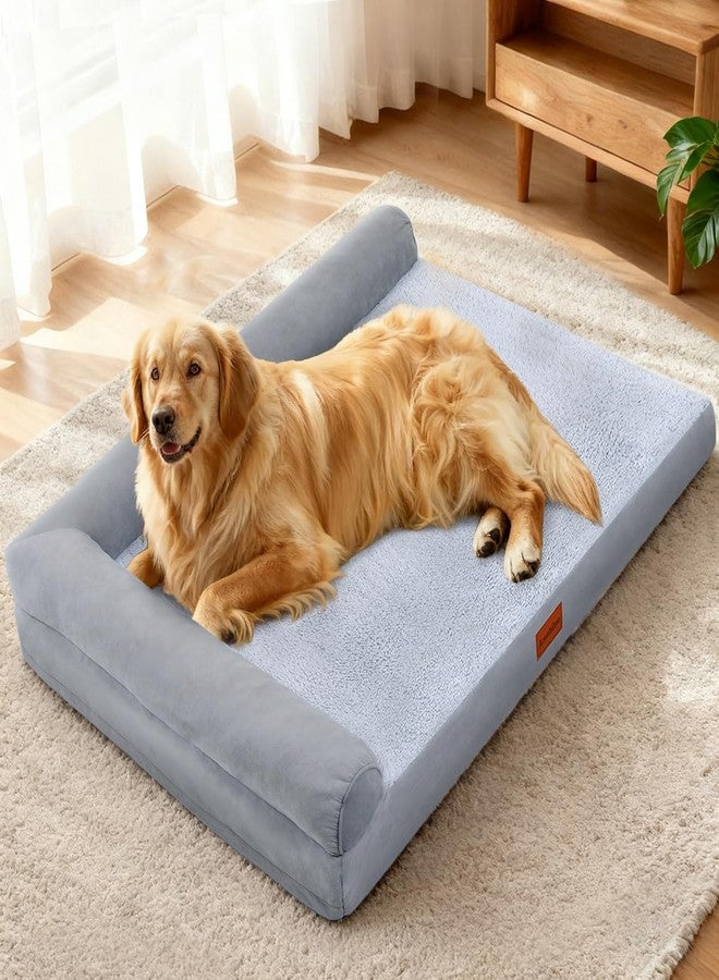 Fristone Dog Bed, Bolster, 36x27x3 cm, for Large Breed, Non Skid Bottom with Removable Cover, Memory Foam Fill, Grey, Square, Plaid