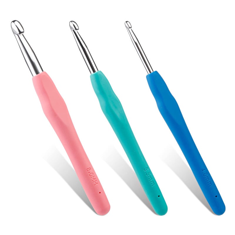 Mayboos 3 Sizes Crochet Hooks, Crochet Hooks for Arthritic Hands, 5.5 inch Long Ergonomic Crochet Needle with Soft Handle for Beginners and Crocheting Knitting Sweaters Scarves(4.0/5.5/8.0mm) - Image 1