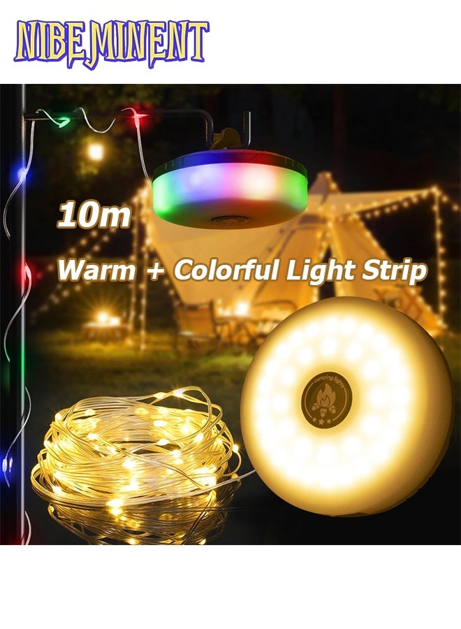 NIBEMINENT 2-in-1 Portable Foldable Camping Light String - USB Rechargeable LED Lights with Warm Yellow Glow, Ideal for Home, Outdoor, Patio, Hiking & Stage Lighting, Outdoor Lighting | Warm Yellow Glow | Multicolored Light, Camping Lights, Camping Accessories and Equipment, Camping Gear, Disco Light, Dj Lights - Image 1