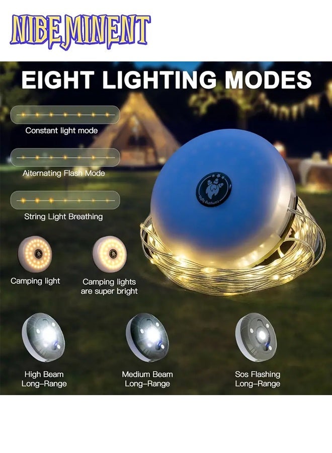 NIBEMINENT 2-in-1 Portable Foldable Camping Light String - USB Rechargeable LED Lights with Warm Yellow Glow, Ideal for Home, Outdoor, Patio, Hiking & Stage Lighting, Outdoor Lighting | Warm Yellow Glow | Multicolored Light, Camping Lights, Camping Accessories and Equipment, Camping Gear, Disco Light, Dj Lights - Image 4