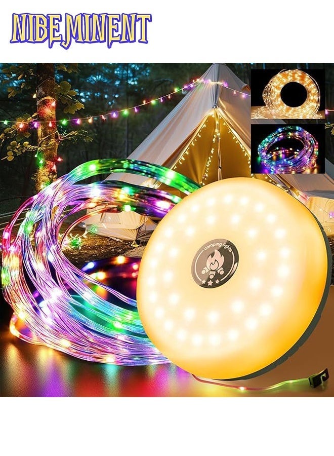 NIBEMINENT 2-in-1 Portable Foldable Camping Light String - USB Rechargeable LED Lights with Warm Yellow Glow, Ideal for Home, Outdoor, Patio, Hiking & Stage Lighting, Outdoor Lighting | Warm Yellow Glow | Multicolored Light, Camping Lights, Camping Accessories and Equipment, Camping Gear, Disco Light, Dj Lights - Image 2