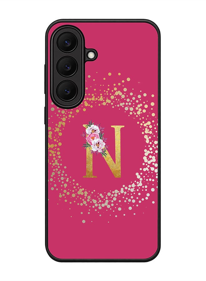 Stylizedd Rugged Case for Samsung Galaxy S26 FE- Slim Fit Hybrid Rubber Cover Floral Monogram - N (Deep Pink)