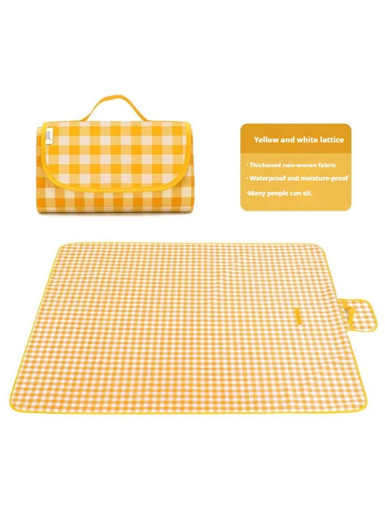 Extra-Large Picnic Mat Beach Mat, 80''x80'' Picnic Mat Waterproof Sand Resistant Foldable Portable Outdoor Camping Hiking Travel Meadow Park Music Festival Lawn Mat (Yellow Check, 80x80 inches) - Image 1