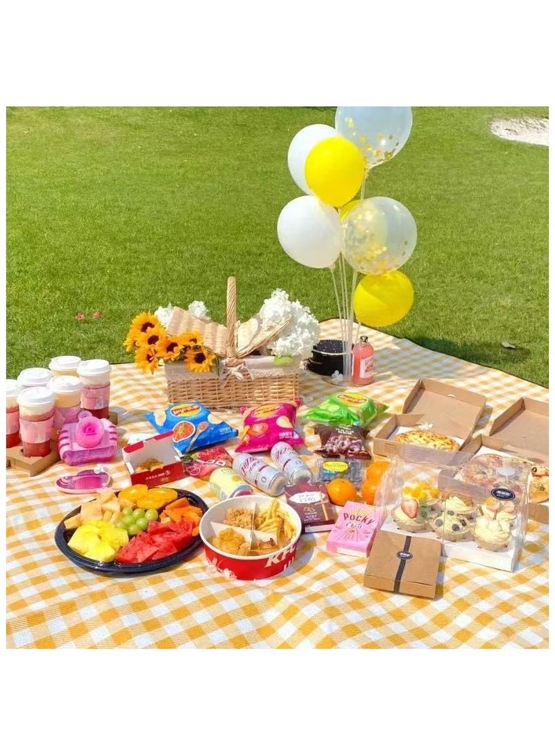 Extra-Large Picnic Mat Beach Mat, 80''x80'' Picnic Mat Waterproof Sand Resistant Foldable Portable Outdoor Camping Hiking Travel Meadow Park Music Festival Lawn Mat (Yellow Check, 80x80 inches) - Image 2