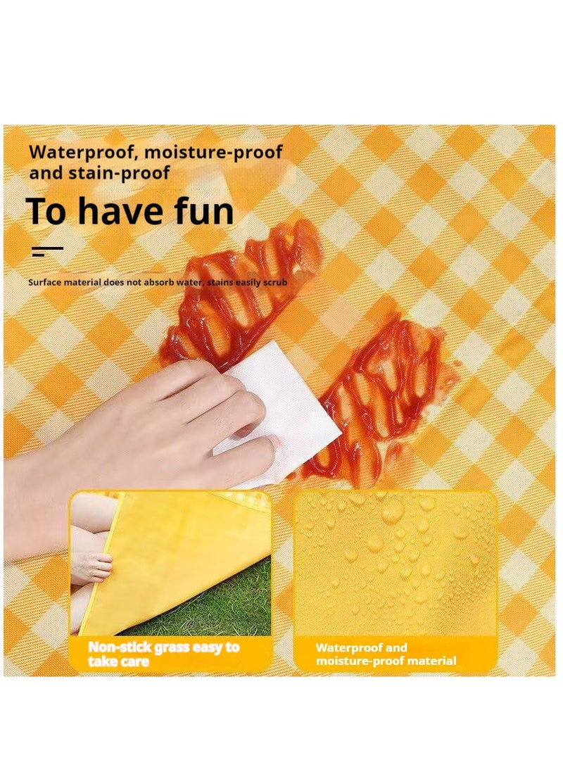 Extra-Large Picnic Mat Beach Mat, 80''x80'' Picnic Mat Waterproof Sand Resistant Foldable Portable Outdoor Camping Hiking Travel Meadow Park Music Festival Lawn Mat (Yellow Check, 80x80 inches) - Image 5