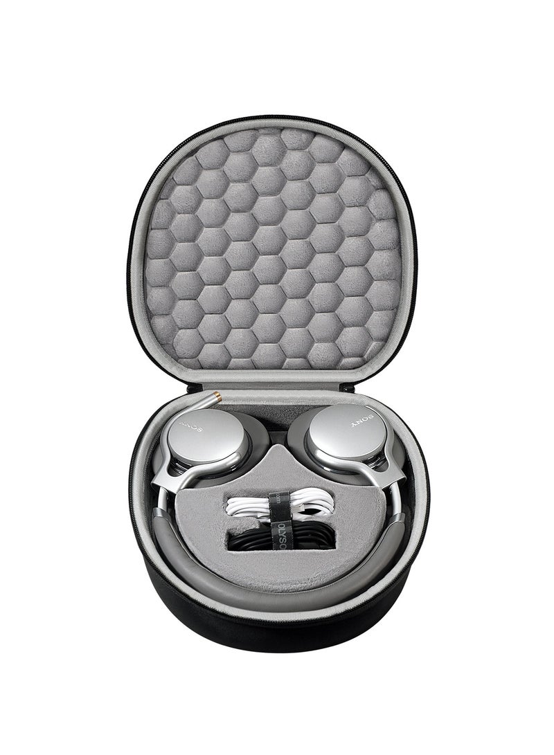 عام حقيبة تخزين بسحاب مخصصة لسماعات Sony MDR-1AM2 - غلاف واقي صلب مقاوم للصدمات، محمول ومدمج لتنظيم وحماية السماعات والملحقات. - Image 1