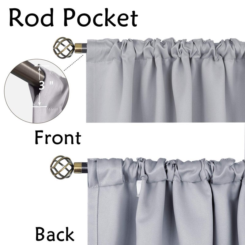 BGment 40 Inch Length Blackout Curtains for Cafe - 38 x 40 inch Short Curtains Rod Pocket and Back Tab Thermal Insulated Room Darkening Curtains for Kitchen Bathroom  2 Window Panels  Light Grey - Image 2