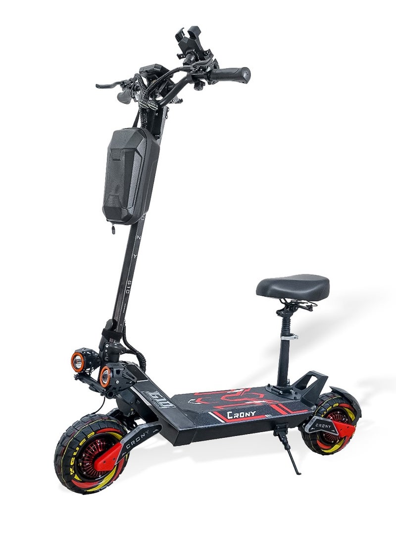 Crony G10 1500W×2 E-Scooter, Max Range 75KM, Up to 75km/h, 10" All-Terrain Tires, NFC Lock, 48V 25AH Battery, Foldable Off-Road Electric Scooter for Adults, Hydraulic Oil Brakes, Dual Suspension, Impressive Top Fast Speed Brushless Motor, Heavy Duty Portable E-SkateBoard, LCD Display, LED Base Light, Mobile Holder, Seat, Front Bag, App-Compatible High-Capacity Urban Commuter E-Bike, Red  - Image 1