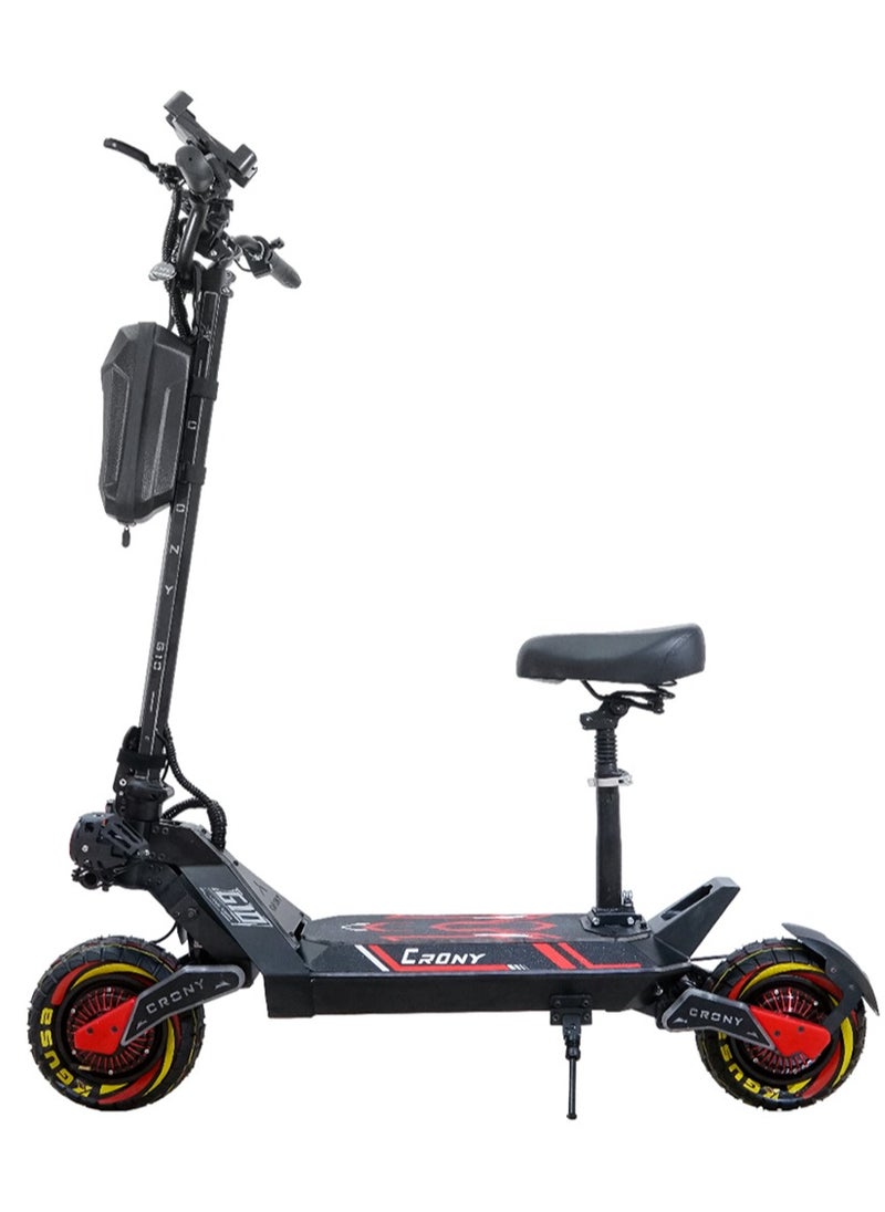 Crony G10 1500W×2 E-Scooter, Max Range 75KM, Up to 75km/h, 10" All-Terrain Tires, NFC Lock, 48V 25AH Battery, Foldable Off-Road Electric Scooter for Adults, Hydraulic Oil Brakes, Dual Suspension, Impressive Top Fast Speed Brushless Motor, Heavy Duty Portable E-SkateBoard, LCD Display, LED Base Light, Mobile Holder, Seat, Front Bag, App-Compatible High-Capacity Urban Commuter E-Bike, Red  - Image 2