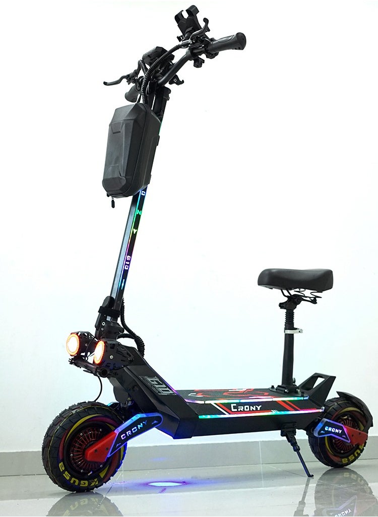 Crony G10 1500W×2 E-Scooter, Max Range 75KM, Up to 75km/h, 10" All-Terrain Tires, NFC Lock, 48V 25AH Battery, Foldable Off-Road Electric Scooter for Adults, Hydraulic Oil Brakes, Dual Suspension, Impressive Top Fast Speed Brushless Motor, Heavy Duty Portable E-SkateBoard, LCD Display, LED Base Light, Mobile Holder, Seat, Front Bag, App-Compatible High-Capacity Urban Commuter E-Bike, Red  - Image 4