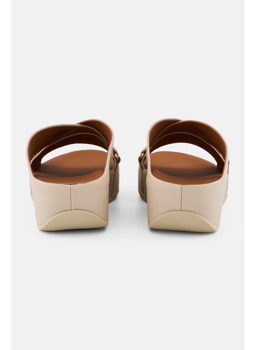 FitFlop Women Shuv Leather Cross Open Toe Slip On Sandal, Stone Beige  - Image 2