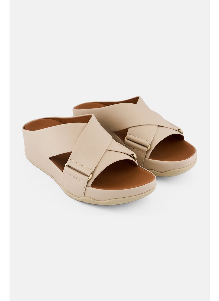 FitFlop Women Shuv Leather Cross Open Toe Slip On Sandal, Stone Beige  - Image 1