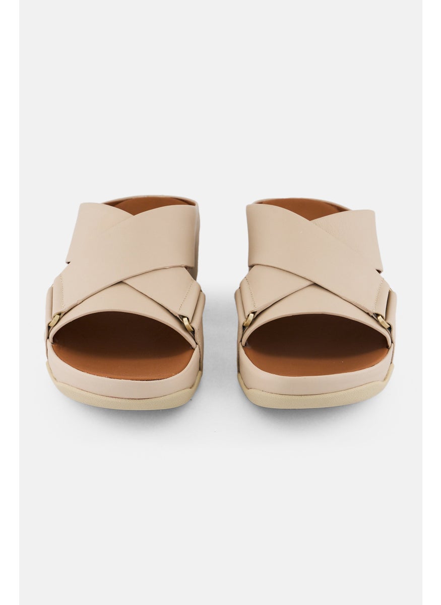 FitFlop Women Shuv Leather Cross Open Toe Slip On Sandal, Stone Beige  - Image 4
