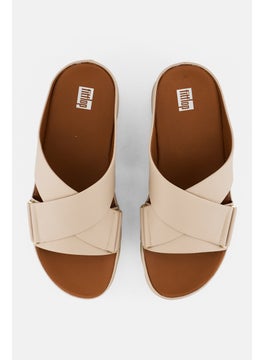 FitFlop Women Shuv Leather Cross Open Toe Slip On Sandal, Stone Beige  - Image 3