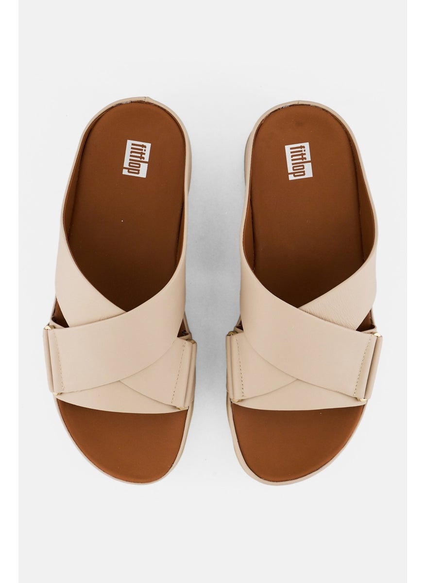 FitFlop Women Shuv Leather Cross Open Toe Slip On Sandal, Stone Beige  - Image 3
