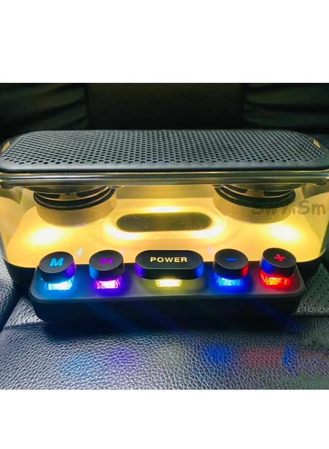 Portable Transparent Luminous Colorful RGB Dazzling Desktop Card Audio Double Trumpet Mechanical Button Smart Bluetooth Speaker - Image 2