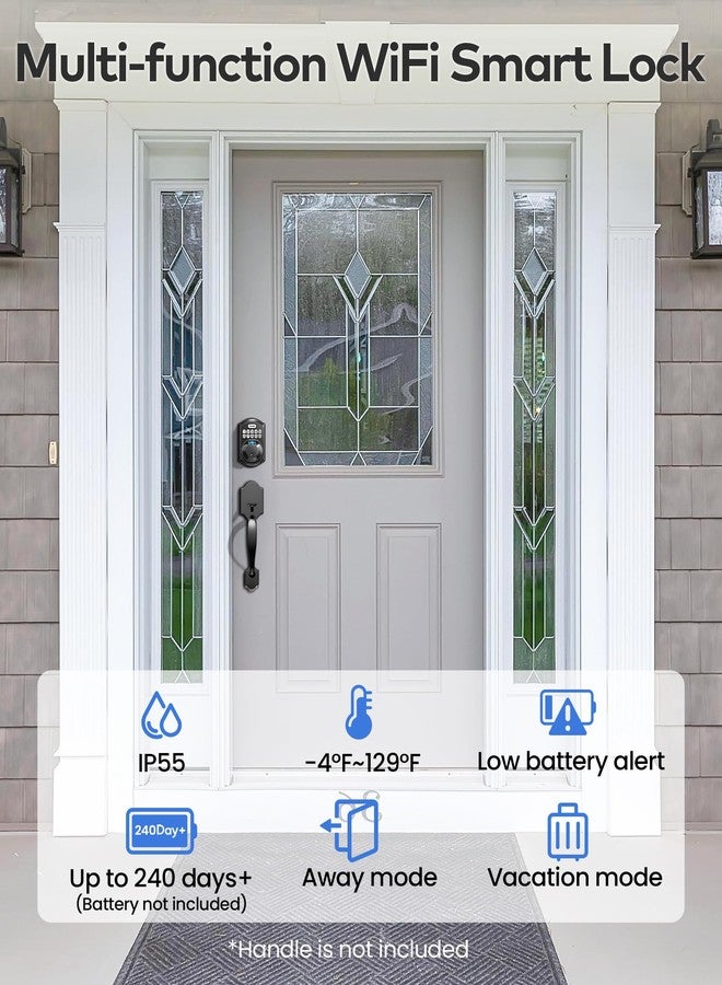 TEEHO WiFi Smart Lock TE012W, Fingerprint Door Lock with Built-in Wi-Fi, Keyless Entry Keypad Smart Deadbolt, App Remote Control, Alexa Compatible, IP55 Waterproof for Front Door - Matte Black - Image 5