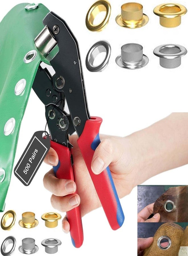 Do It Yourself DIY Crafts Grommet Installation Tool Kit with Pliers, Metal Grommets, 1/4 and 3/8 inch Dies, Silver and Gold (1, 200 Silver and Gold Grommet & Washer) - Image 1