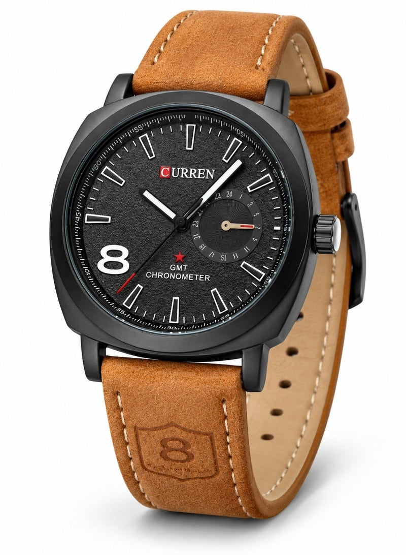 CURREN Mens Quartz Analog Wrist Watch 8139 Waterproof Leather Strap Chronograph Sports Casual Business Gift Watch - Image 1