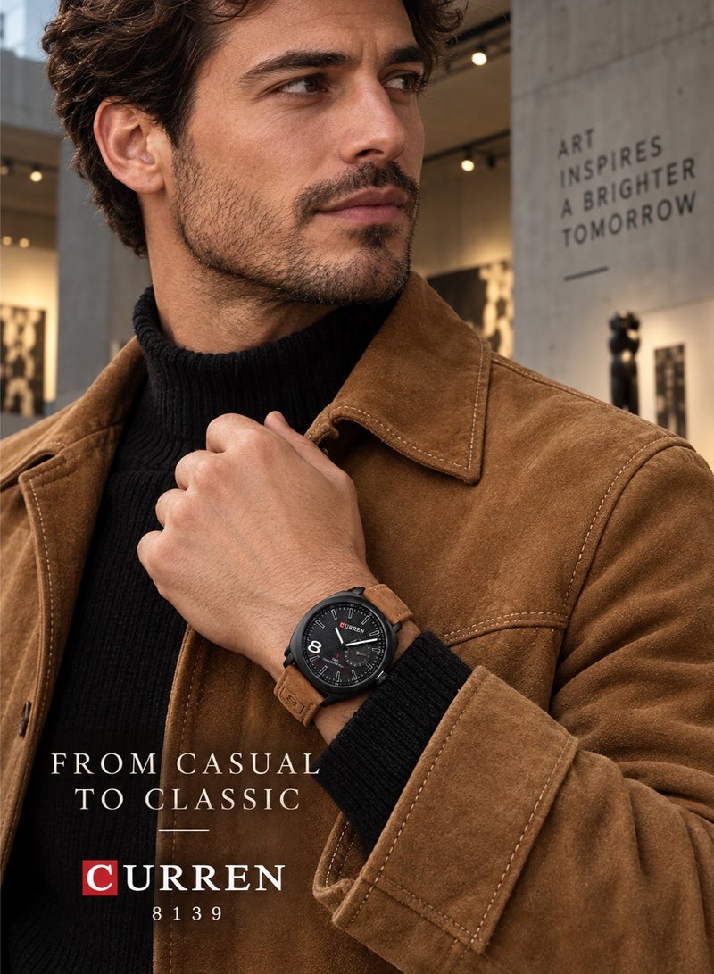 CURREN Mens Quartz Analog Wrist Watch 8139 Waterproof Leather Strap Chronograph Sports Casual Business Gift Watch - Image 2