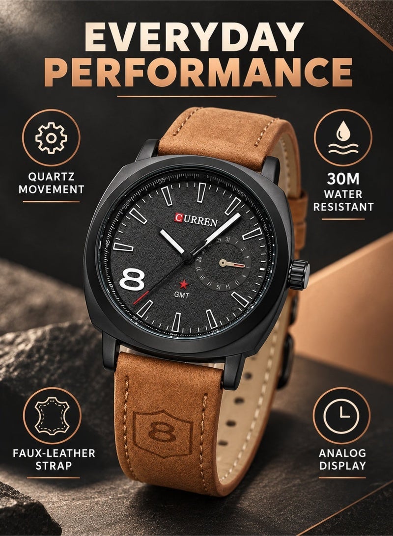 CURREN Mens Quartz Analog Wrist Watch 8139 Waterproof Leather Strap Chronograph Sports Casual Business Gift Watch - Image 5