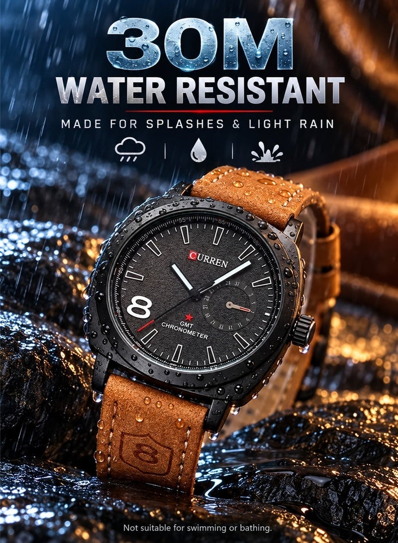 CURREN Mens Quartz Analog Wrist Watch 8139 Waterproof Leather Strap Chronograph Sports Casual Business Gift Watch - Image 3