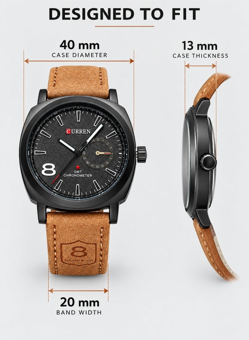 CURREN Mens Quartz Analog Wrist Watch 8139 Waterproof Leather Strap Chronograph Sports Casual Business Gift Watch - Image 4