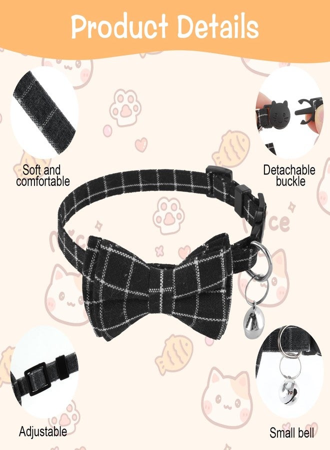 Jeffdad طوق قطط جيفداد قطعتين قابل للفك، طوق قطط مزين بأجراس وربطة عنق منقوشة، طوق قطط قابل للتعديل للقطط الصغيرة والجراء والحيوانات الأليفة الصغيرة (أسود ورمادي منقوش). - Image 3