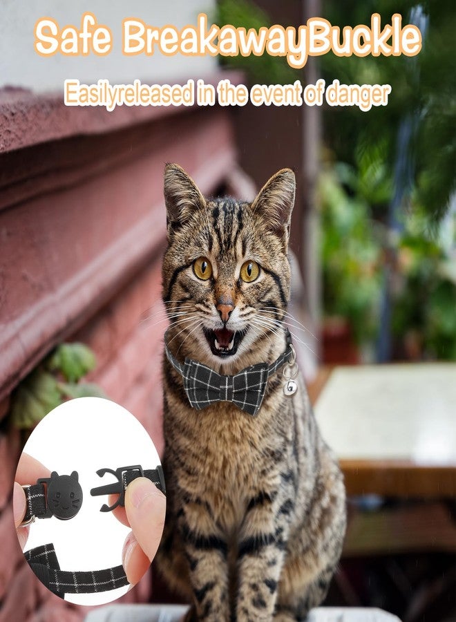 Jeffdad طوق قطط جيفداد قطعتين قابل للفك، طوق قطط مزين بأجراس وربطة عنق منقوشة، طوق قطط قابل للتعديل للقطط الصغيرة والجراء والحيوانات الأليفة الصغيرة (أسود ورمادي منقوش). - Image 4
