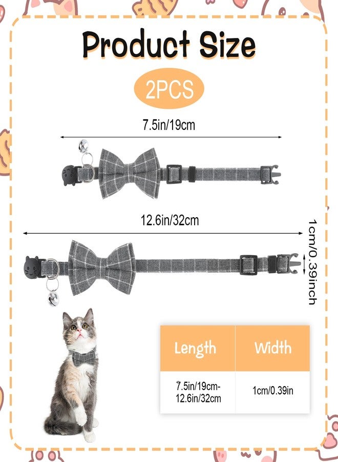 Jeffdad طوق قطط جيفداد قطعتين قابل للفك، طوق قطط مزين بأجراس وربطة عنق منقوشة، طوق قطط قابل للتعديل للقطط الصغيرة والجراء والحيوانات الأليفة الصغيرة (أسود ورمادي منقوش). - Image 2
