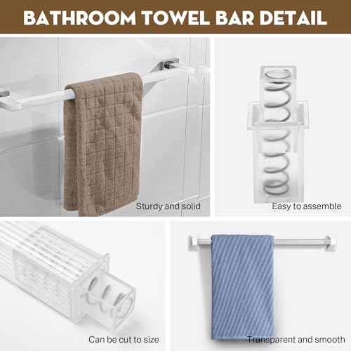IWIWE 24 Inch Clear Square Towel Bar Replacement Rod for Ceramic Holder - Spring Loaded Adjustable Plastic Towel Rod for Bathroom and Kitchen Porcelain Holders (Reliable Plastic) - Image 4