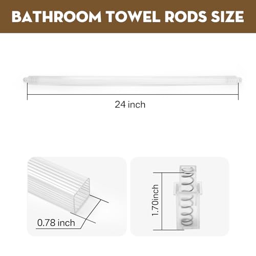 IWIWE 24 Inch Clear Square Towel Bar Replacement Rod for Ceramic Holder - Spring Loaded Adjustable Plastic Towel Rod for Bathroom and Kitchen Porcelain Holders (Reliable Plastic) - Image 2