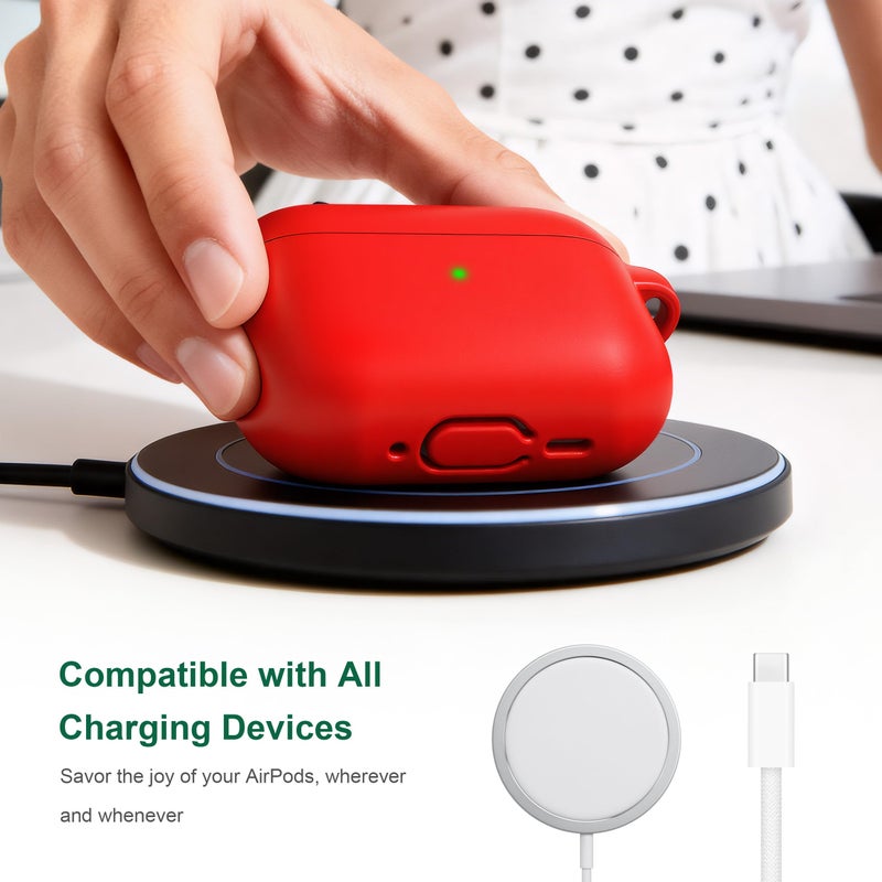 R-fun for AirPods Pro 3 Case (2025), Soft Silicone Protective Case Cover Compatible with Apple AirPods Pro 3rd Generation (USB-C Cable) for Women Men with Cleaning Kit and Keychain, Red - Image 5