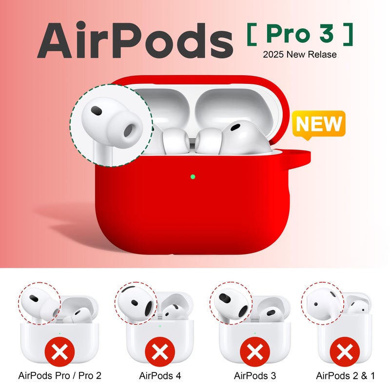 R-fun for AirPods Pro 3 Case (2025), Soft Silicone Protective Case Cover Compatible with Apple AirPods Pro 3rd Generation (USB-C Cable) for Women Men with Cleaning Kit and Keychain, Red - Image 2