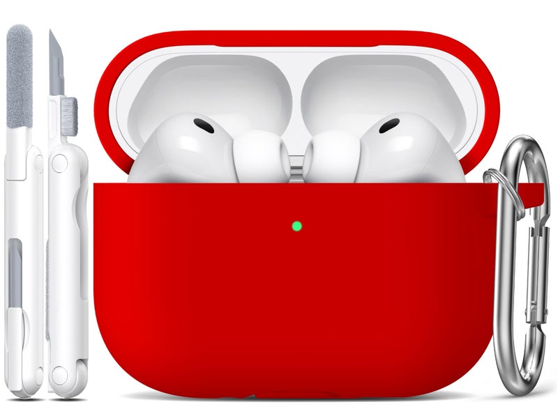 R-fun for AirPods Pro 3 Case (2025), Soft Silicone Protective Case Cover Compatible with Apple AirPods Pro 3rd Generation (USB-C Cable) for Women Men with Cleaning Kit and Keychain, Red - Image 1