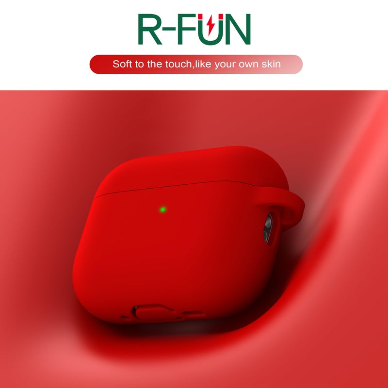 R-fun for AirPods Pro 3 Case (2025), Soft Silicone Protective Case Cover Compatible with Apple AirPods Pro 3rd Generation (USB-C Cable) for Women Men with Cleaning Kit and Keychain, Red - Image 3