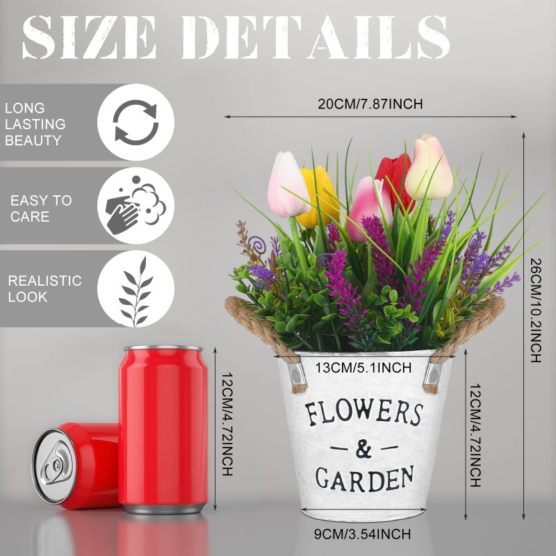 Solsew Spring Easter Flower Table Centerpiece, 10" Tall Fake Tulips Lavender in Vase Farmhouse Floral Arrangement Artificial Potted Plants for Rustic Home Office Patio Decor Mother Gift - Image 2