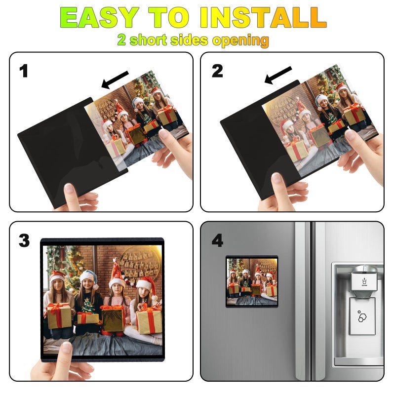 CHUNNIAO Black Magnetic Picture Frame 4X4 for Refrigerator,12 pack,Square Photo Magnets Sleeves - Image 3