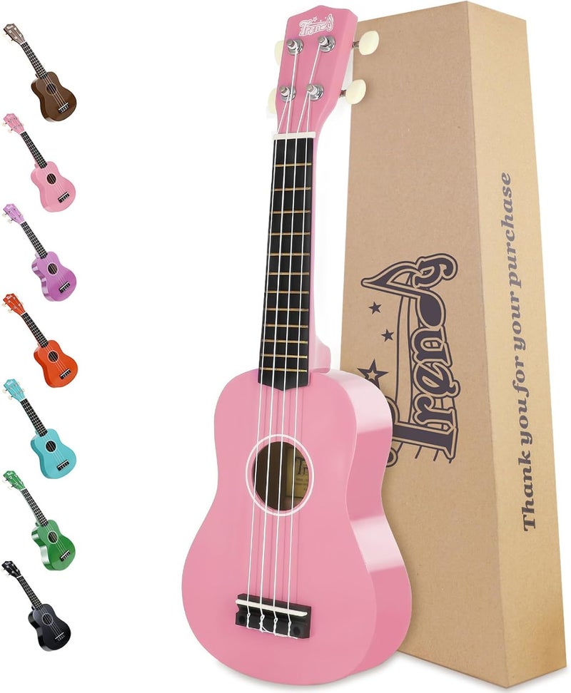 Trendy Soprano Valentine's Day Ukulele for Beginners 21 Inch Hawaiian Wood Ukuleles for Adult Student Starter Four Strings Guitar (Pink) - Image 1