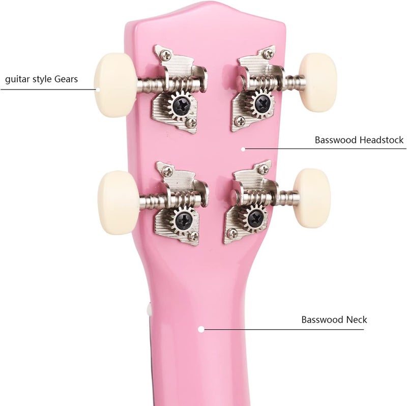 Trendy Soprano Valentine's Day Ukulele for Beginners 21 Inch Hawaiian Wood Ukuleles for Adult Student Starter Four Strings Guitar (Pink) - Image 3